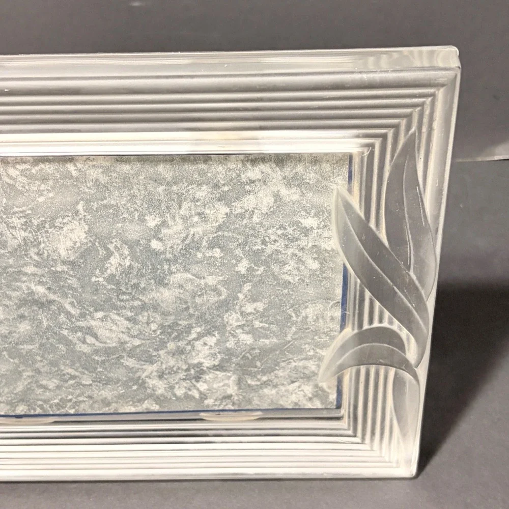J.G. Durand Crystal Glass Frame Frosted Etched Botanical Heavy 5x7 Photo Picture